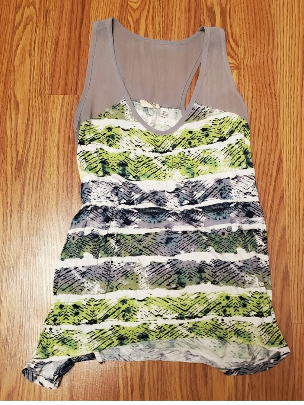 Mudd Gray & Lime Green Printed Mesh-Back Tank Top